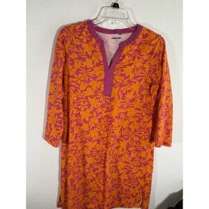 Lands End Women’s Small Hot Pink Orange Floral Tunic Dress 100% Cotton